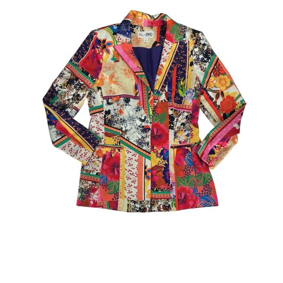 🌸 INC Multicolor Patchwork Floral Blazer Statement Jacket M 🌸 - Picture 5 of 8